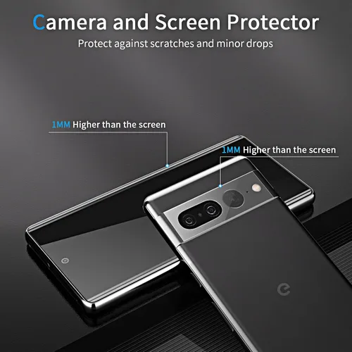 Miniatura 6 de Paquete de 2 + 2 protectores de pantalla de privacidad para Google Pixel 8, antiespía, película de vidrio templado 9H curvada 3D, resistente a