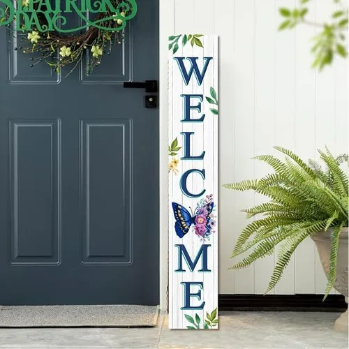 Miniatura 2 de Letrero de bienvenida con diseño de mariposa para porche y porche inclinado para puerta delantera, porche, terraza, patio o pared, para interiores