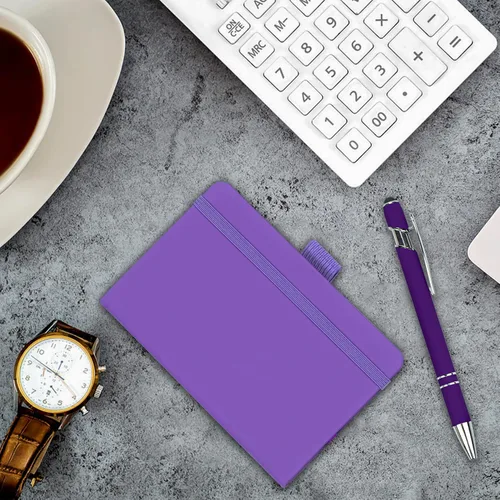 Miniatura 7 de Paquete de 2 cuadernos de bolsillo rayados con bolígrafo, cuaderno de tapa dura A6, mini bloc de notas de 3.7 x 5.5 pulgadas, papel grueso de 3.53