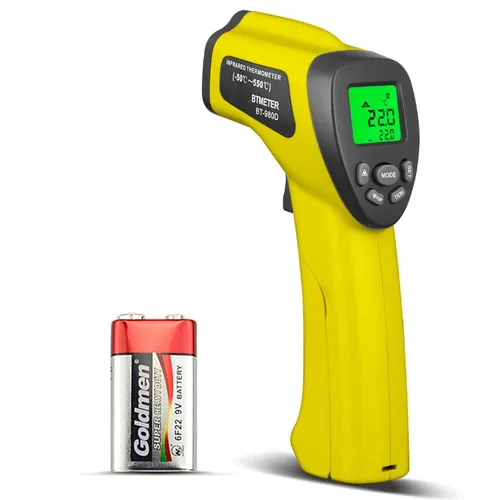 BTMETER BT-980D D:S - Termómetro infrarrojo industrial de mano 12:1, pistola de temperatura láser digital sin contacto para -58℉ a 1022℉ (-58.0 °F ~