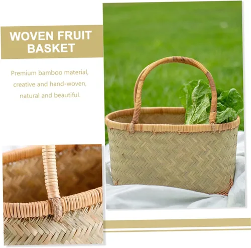 Miniatura 4 de Cesta de mano tejida Cesta de frutas Cesta de picnic al aire libre vacía Cesta de bambú Cesta tejida de bambú multiusos Cesta multiusos