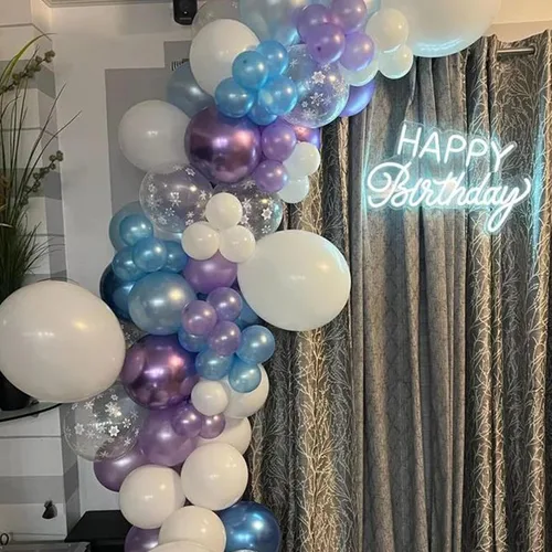 Miniatura 4 de Paready Globos de Frozen, 60 Piezas Globos de 12 Pulgadas Morado Azul Blancos y de Confeti de Nieve de Látex para Niñas Suministros de Fiesta Morado