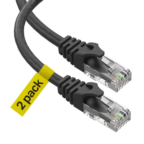 Ultra Clarity Cables Cable Ethernet Cat6, 6 pies (paquete de 2) LAN, utp Cat 6, RJ45, cable de red, parche, cable de Internet, 6 pies, color negro