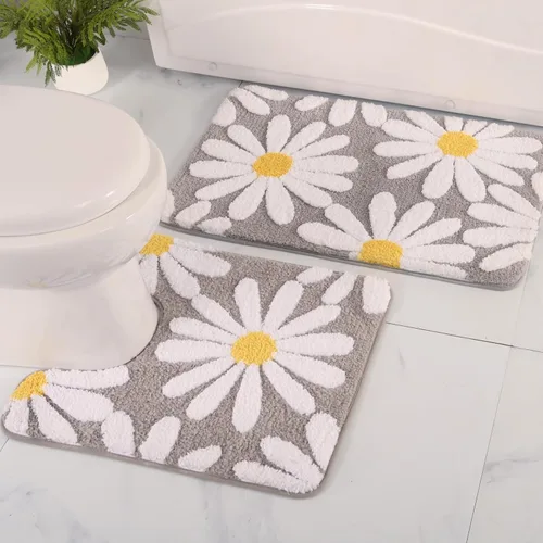 Miniatura 14 de QJHOMO Alfombras de inodoro en forma de U, linda alfombra de baño con contorno de margarita beige 20"x20", alfombra extra gruesa y suave