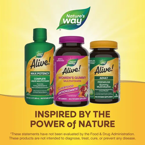 Miniatura 7 de Nature's Way Alive! Multivitaminas diarias de gomitas para mujer, 16 vitaminas y minerales, metabolismo energético*, piel y uñas, vegetariano, sabor