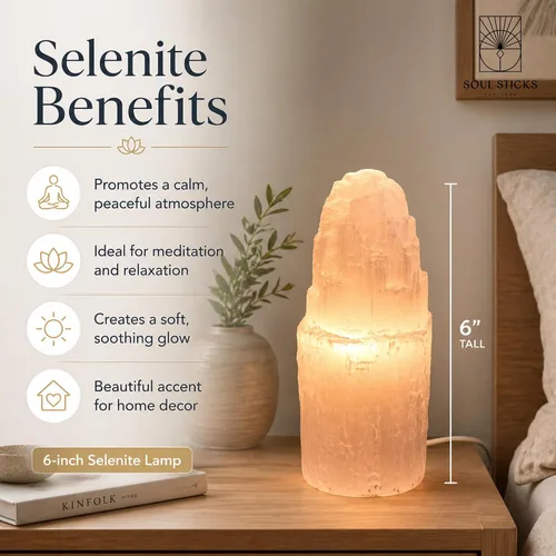 Miniatura 4 de Soul Sticks Lámpara de cristal de selenita natural y fabricada en Marruecos, incluye bombilla y cable con interruptor de atenuación Torre Iceberg