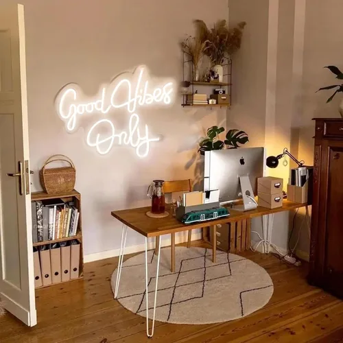 Miniatura 3 de Letreros de neón de Good Vibes Only, grandes de 21.6 x 14.3 pulgadas para decoración de fondo de pared, letrero de neón blanco frío de Good Vibes