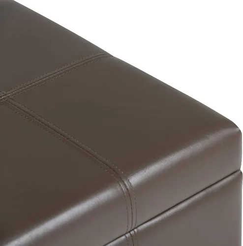 Miniatura 11 de SIMPLIHOME Dover Storage - Banco otomano rectangular tapizado de cuero vegano de 36 pulgadas de ancho en marrón chocolate, banco contemporáneo