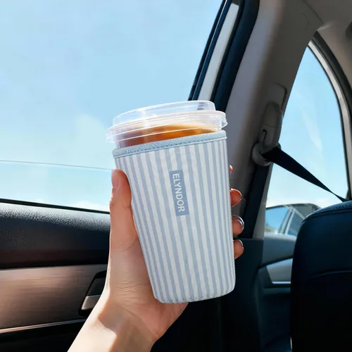 Miniatura 2 de Funda aislante reutilizable para taza de café helado, paquete de 3 fundas de neopreno para bebidas frías y calientes, soporte para bebidas para café