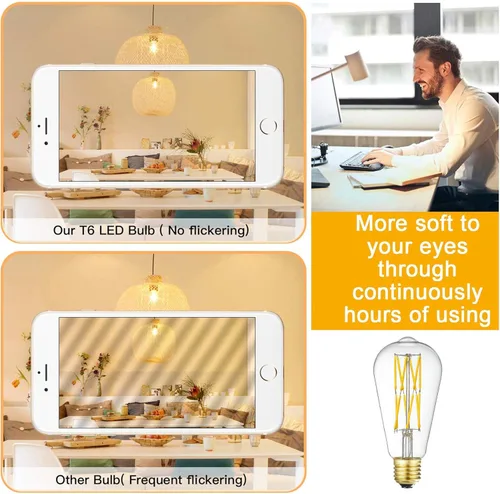 Miniatura 3 de Bombilla LED Edison regulable de 12 W, 3000 K, blanco suave, 1200 lm, base media E26 equivalente a 100 W, bombillas LED vintage ST64, ángulo de haz