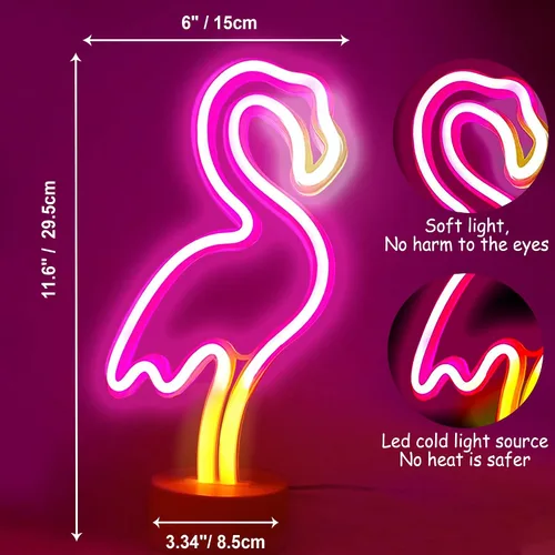 Miniatura 3 de YSMNDE Letrero de neón de flamenco, letrero de luz LED rosa para decoración de habitación de niñas, luces nocturnas de funcionamiento USB/batería