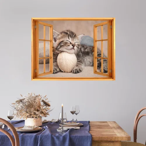 Miniatura 22 de wall26 Adhesivo decorativo para pared, diseño de oso y mariposa fuera de una ventana abierta, no se pega ni se pega, papel tapiz no tejido