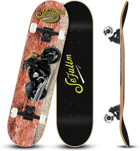 Miniatura 14 de Monopatín completo de 31 x 8 pulgadas, 7 capas, arce canadiense, doble patada, cóncavo, crucero, patineta para niños, niñas, adolescentes, adultos