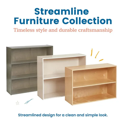 Miniatura 9 de ECR4Kids Streamline - Armario de almacenamiento de 2 estantes de una cara, 24 pulgadas, muebles de aula, gris lavado