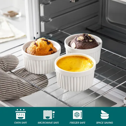 Miniatura 4 de vancasso Ramequines de 177 ml con tapa, cuencos de porcelana para soufflé de crema catalana, tazas de natillas azules para hornear, aptas