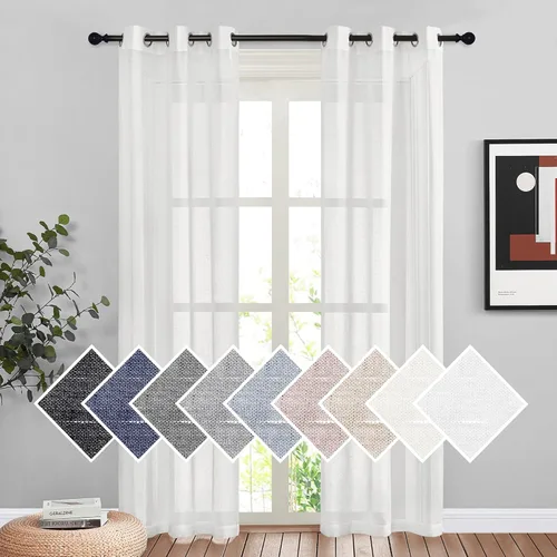 Miniatura 216 de NICETOWN Cortinas de lino traslúcidas con textura de lino de 84 pulgadas de largo, con ojales semitraslúcidos, tratamientos de ventana, privacidad
