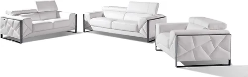 Miniatura 32 de BlackJack Furniture Gianni - Sofá de cuero italiano de grano superior con reposacabezas ajustables de 9 posiciones, patrón geométrico contemporáneo