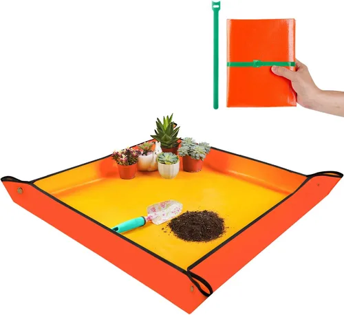 Miniatura 20 de Alfombrilla grande de 39.5" X 31.5" para trasplantar plantas de interior y control de tierra, bandeja portátil para macetas, regalos de plantas