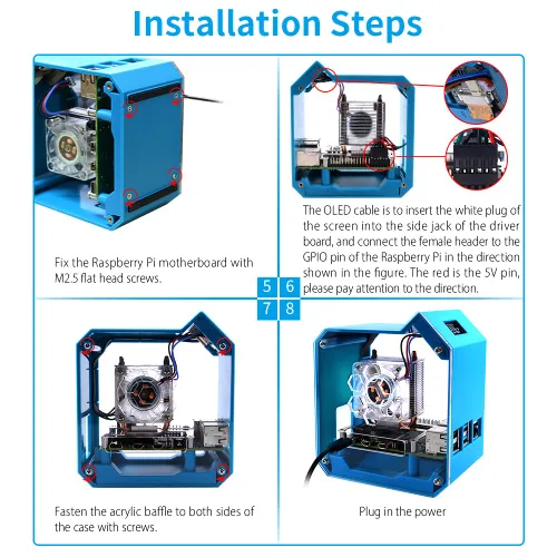 Miniatura 5 de GeeekPi Kit de mini torre con fuente de alimentación QC3.0 para Raspberry Pi 4, Pi 4 con enfriador de torre ICE, módulo OLED de 0.96 pulgadas