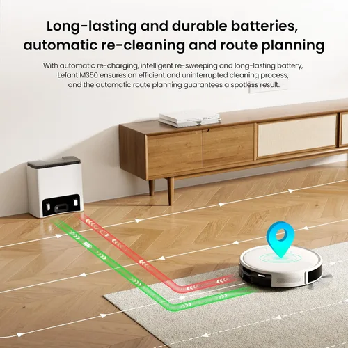 Miniatura 8 de Lefant Combo de aspiradora y trapeador robot M350, 75 días de autovaciado, prevención de obstáculos PSD de 190°, succión de 6000Pa, silencioso