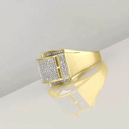 Miniatura 2 de Halo Jewelers Anillo de boda de 0,90 quilates para hombre, oro blanco y amarillo de 10 quilates (claridad I1-I2), anillos de diamantes para hombre