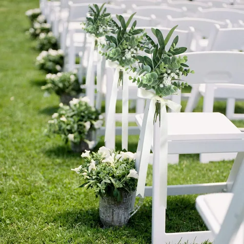 Miniatura 2 de Rinlong 6 piezas de decoración de pasillo de boda, banco de iglesia, verde al aire libre, silla de boda, lazos para ceremonia de boda, decoración