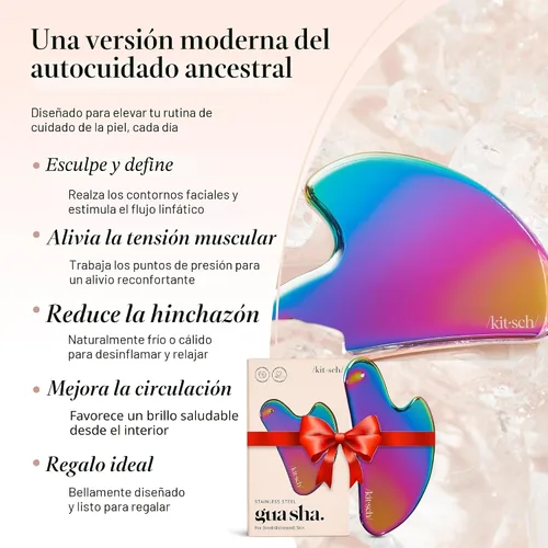 Miniatura 3 de Kitsch Herramientas faciales Gua Sha de acero inoxidable - Herramienta Guasha para cara, herramienta de escultura facial, masajeador de cuello