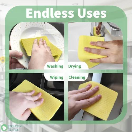 Miniatura 4 de Paños de cocina suecos reutilizables (paquete de 12) – Paños de limpieza de cocina ultra absorbentes y ecológicos – Mejor alternativa a toallas