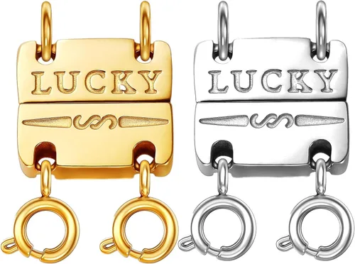 Miniatura 9 de Dailyacc Collar de la suerte, cierre de capas de oro de 18 quilates y plata, múltiples cierres de collar fuertes para separador de aspecto en capas