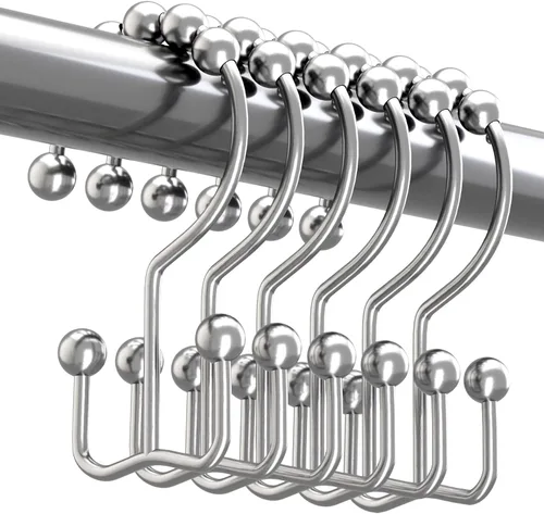 Miniatura 30 de Titanker Ganchos Anillos para Cortina de Ducha, Ganchos de Ducha de Metal de Doble Deslizamiento Resistentes al Óxido para Barras de Cortinas