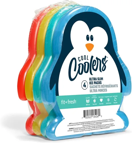 Fit & Fresh Cool Coolers - Paquetes de hielo para loncheras de niños, paquetes de hielo delgados para bolsas de almuerzo, paquetes de hielo Pingüino