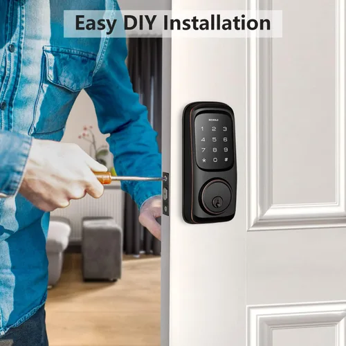 Miniatura 6 de Revolo Cerradura de puerta de entrada sin llave con teclados de pantalla táctil, cerrojo electrónico para puerta delantera, certificado ANSI grado