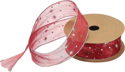 Miniatura 12 de MECCANIXITY Cinta transparente de organza de estrella de 1 pulgada y 20 yardas, cinta de hilo de nieve brillante negra para envolver regalos, caja