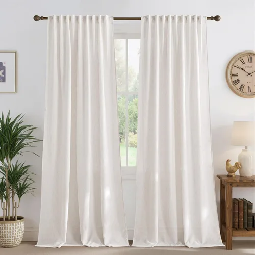 Miniatura 25 de NICETOWN - Cortinas gruesas de lino para sala de estar, juego de 2 paneles, con trabilla trasera/bolsillo para barra y cinta de pliegues, privacidad