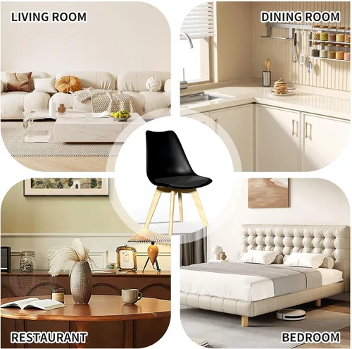 Miniatura 8 de SHGJ&SOFT Juego de 4 sillas de comedor modernas, sillas de cocina de piel sintética con respaldo alto, silla de tulipán con patas de madera maciza
