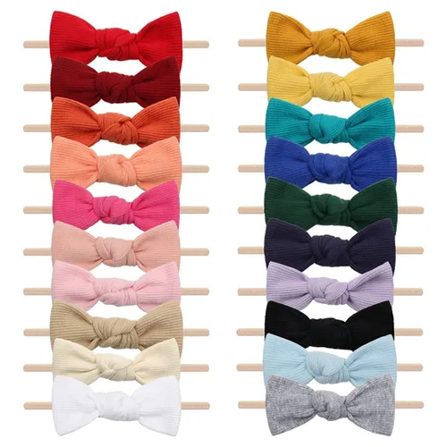 Miniatura 2 de Diadema de nailon para bebé con lazo atado, bandas elásticas y lazos, paquete de 20 diademas para recién nacidos, accesorios para el cabello