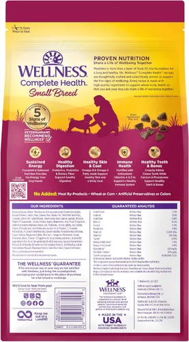 Miniatura 9 de Alimento seco para perros Wellness Complete Health, Raza pequeña, sin granos, natural, receta de pavo, pollo y salmón (bolsa de 1.8 kg)