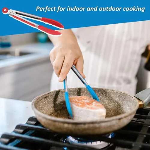 Miniatura 6 de Small Tongs For Cooking,7 inch Kitchen Mini Tongs with Silicone Tips Great for Air Fryer Cooking Serving Tong Set of 3 Turning