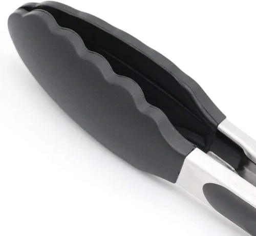 Miniatura 2 de Paquete de 4 pinzas de cocina negras, de silicona de alta calidad, sin BPA, antiadherentes, acero inoxidable, para barbacoa, para cocinar, asar a