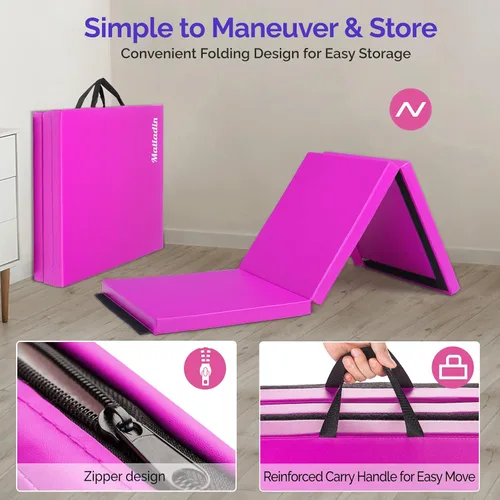 Miniatura 4 de Matladin - Alfombrilla plegable de tres pliegues de 6 pies para gimnasia, gimnasio, ejercicio, aeróbicos, alfombrillas de volteretas de 6 pies x 2