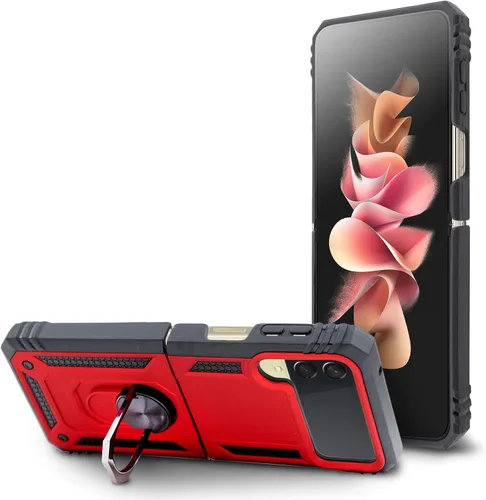 Funda compatible con Galaxy Z Flip 3 anillos, delgada funda magnética para teléfono, protección completa, policarbonato duro con agarre