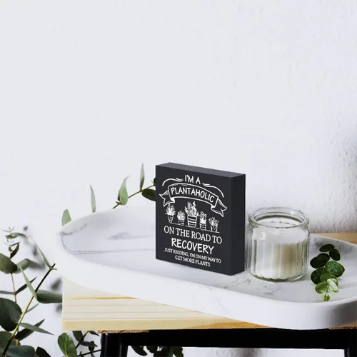 Miniatura 6 de Cartel de madera con texto en inglés "I'm a Plantaholic on the Road to Recovery", caja de madera con texto en inglés "I'm a Plantaholic on the Road