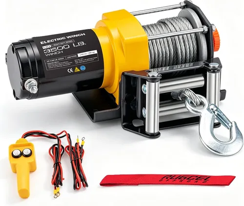 RUGCEL WINCH 3500lb. Torno eléctrico ATV/UTV, con rodillo Fairlead, placa de montaje