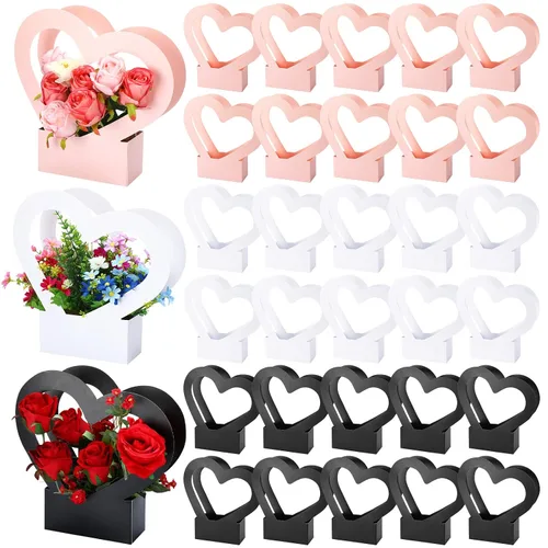Miniatura 11 de PerKoop 30 cajas de flores para el Día de la Madre para arreglos de ramo de flores, bolsas de regalo con asa, embalaje impermeable, envoltura