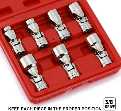 Miniatura 5 de EMENTOL Juego de Llaves de Vaso Universales de 7 Piezas con Impulsor de 3/8", 6 Puntos, Juego de Llaves de Vaso Flexibles Universales SAE, CR-V