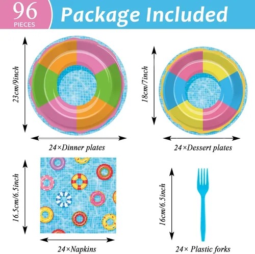 Miniatura 2 de ZOIIWA Juego de 96 platos y servilletas para fiesta en la piscina, platos con diseño de pelota de playa, suministros para fiestas, platos de papel