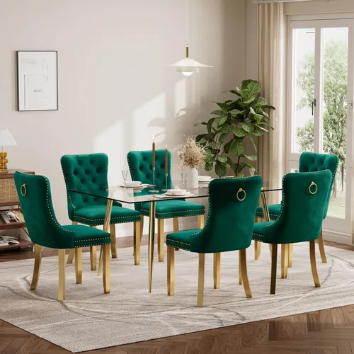 Miniatura 25 de Baysitone Juego de mesa de comedor de vidrio de 51 pulgadas para 4, juego de 5 piezas moderno de comedor, mesa de cocina rectangular de vidrio con 4