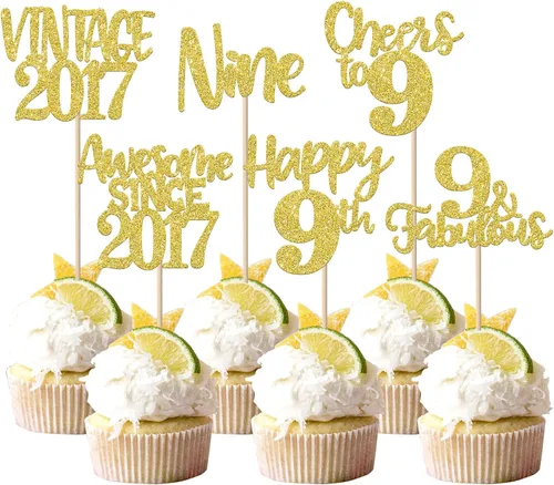 Miniatura 37 de Rsstarxi Paquete de 24 adornos para cupcakes vintage 2019 con purpurina negra para 5º cumpleaños, saludos a 5, cinco, 5, 5 fabulosos para cupcakes