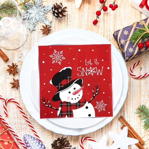 Miniatura 6 de 100 PIEZAS Servilletas de Papel de Navidad Muñeco de Nieve Deja que Nieve Servilletas Desechables Servilletas de Almuerzo de Invierno Servilleta