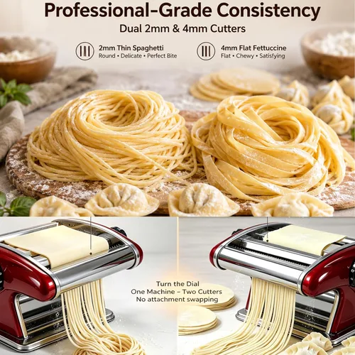 Miniatura 3 de XINGYUEXUAN Máquina para hacer pasta, fabricante de fideos manual de acero inoxidable con cortadores de 0.079 in y 0.157 in, manivela